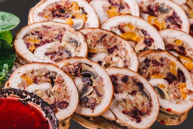 Stuffed chicken with apple, cranberry and fig stuffing.